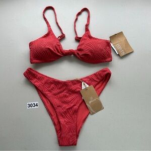 Berlook Bikini Set XS Red Orange  Jacquard Knot Top High Waisted Bottom
